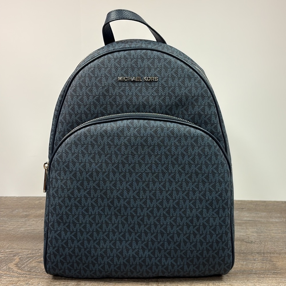 Michael Kors Abbey Large Backpack Admiral MK Logo PVC Leather Trim NWT $448